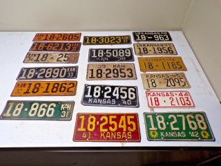 17 Diff.  Dickinson Co.  Kansas Car License Plate Tags Between 1931 To 1948
