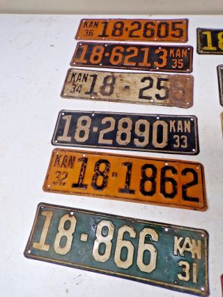 17 diff.  Dickinson Co.  Kansas Car License Plate Tags between 1931 to 1948 2