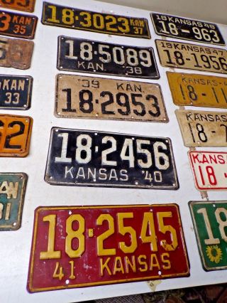 17 diff.  Dickinson Co.  Kansas Car License Plate Tags between 1931 to 1948 3
