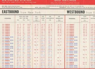 United States Lines Sailing Schedule January 1952 SS United States & SS America 2