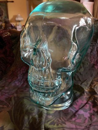Blue Glass Human Skull Head 10 " Tall Heavy Thick Art Statue Skeleton Mannequin