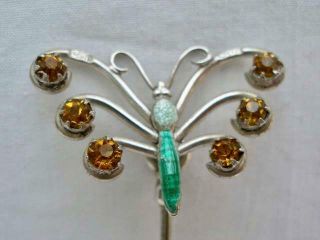 Fine Antique Sterling Silver & Enamel Butterfly Form Hat Pin By Charles Horner.