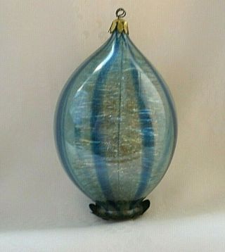 Antique German Art Glass Ornament With Tinsel Inside.  Early Tin Top