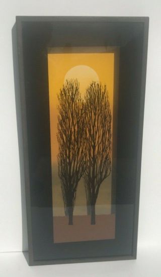Vintage 70s Virgil Thrasher Mid Century Lucid Lines Glass Trees Screen Print Art