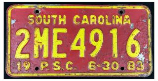 South Carolina 1983 Psc Mobile Equpment Trucking Permit License Plate 2me - 4916