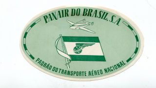 Vintage Airline Luggage Label Panair Do Brasil Oval Flag Green 1944