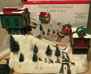 Mr.  Christmas " Winter Wonderland Cable Cars " Ski Resort Animated Skiers & Music