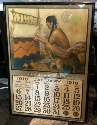 1918 Santa Fe Railroad Grand Canyon Line Native American Calendar