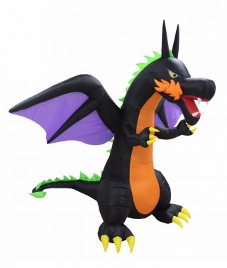 8 Foot Tall Halloween Led Inflatable Fire Wing Dragon Garden Art Decoration