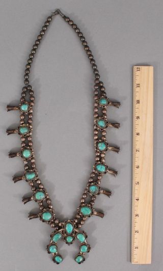 Authentic Western Navajo Indian Silver & Turquoise Naja Squash Blossom Necklace 2