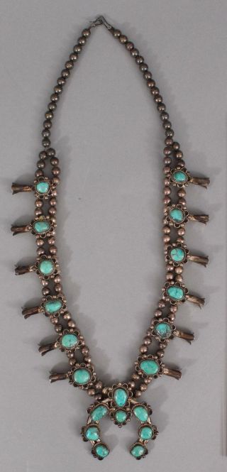 Authentic Western Navajo Indian Silver & Turquoise Naja Squash Blossom Necklace 3