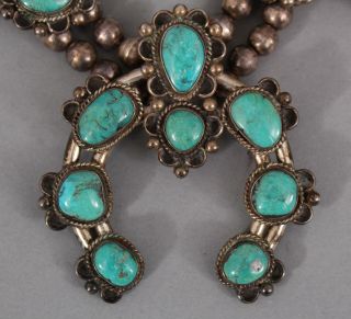 Authentic Western Navajo Indian Silver & Turquoise Naja Squash Blossom Necklace 4