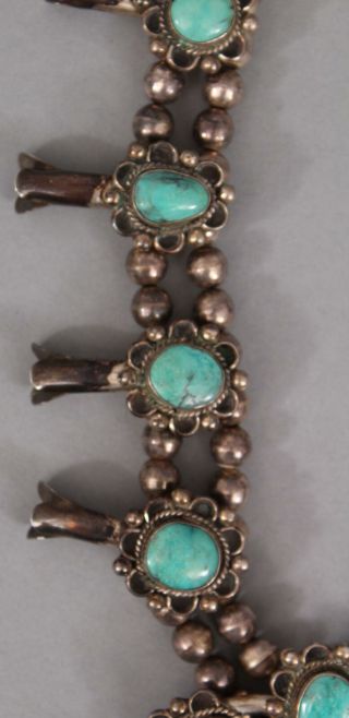 Authentic Western Navajo Indian Silver & Turquoise Naja Squash Blossom Necklace 9