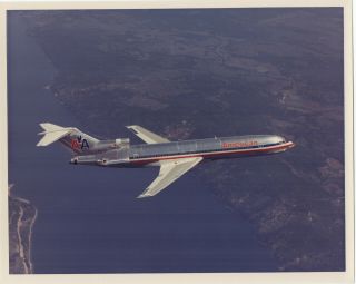 Large Vintage Photo - American Airlines B727 Nn843aa In - Flight