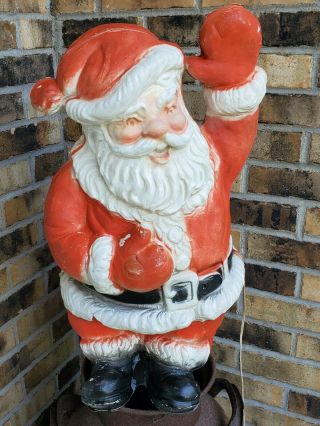 Rare 2 Piece Beco Jolly Santa W/feet Christmas Lighted Plastic Blow Mold 28 "