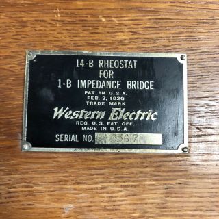 Antique Western Electric 14 - B Rheostat For 1 - B Impedance Bridge Early Telephone 6