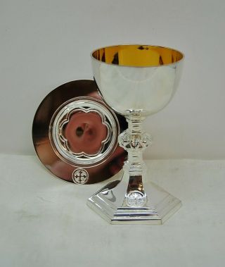 Small Silver Plated 4 1/2 " Travel Chalice And Paten Set - 256 - Church