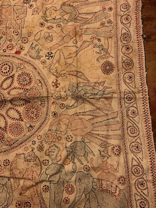 Antique Indian Hindu Textile Fabric Handmade Estate Rare Art Stitched Shiva 4
