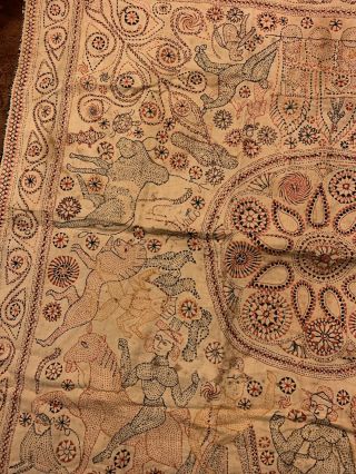 Antique Indian Hindu Textile Fabric Handmade Estate Rare Art Stitched Shiva 6