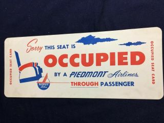 Vintage 2 Sided Piedmont Airline Seat Is Occupied Card Placard Bendable Plastic
