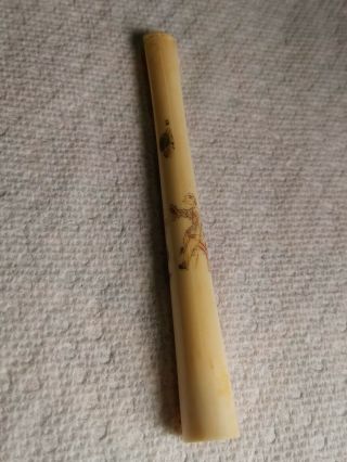 Vintage Ivory Color Carved Smoking Cigarette Holder 4 " Long