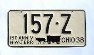 Vintage 1938 Ohio Ox & Wagon License Plate 157 - Z