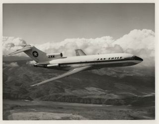 Large Vintage Photo - Lan Chile B727 Cc - Caq In - Flight