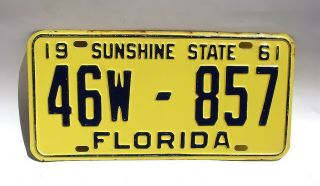 Vintage 1961 Florida Sunshine State License Plate 46w - 857