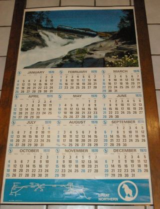 Large 1970 Great Northern Railroad Calendar 42 1/2 " By 26 " Skykomish River