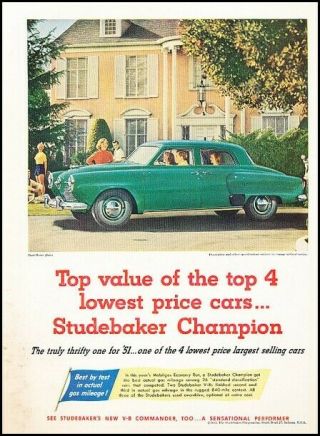 1951 Studebaker Champion Green Vintage Advertisement Print Art Car Ad J294