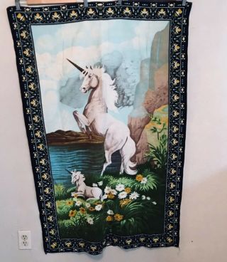 Vintage A.  T.  C York Unicorn Tapestry Wall Hanging.