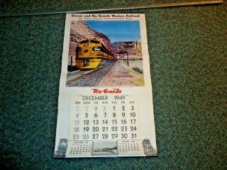 1949 - 1950 Denver & Rio Grande Western Railroad Wall Calendar W Full Pad & Tabs