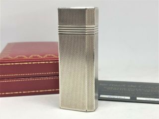 Auth Cartier Must De Pentagon 5 - Sided Lighter Silver With Case & Card