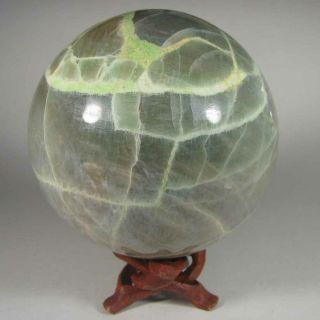 3.  6 " Garnierite Nickel Gemstone Sphere W/ Stand - Madagascar - 91mm - 2.  4 Lbs.