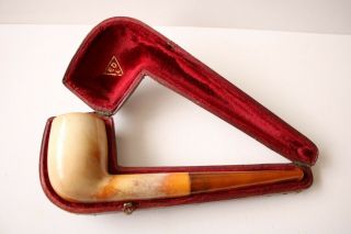 Meerschaum Pipe,  Edl,  Leather Case,  Amber Mouthpiece,  Antique? Vintage.