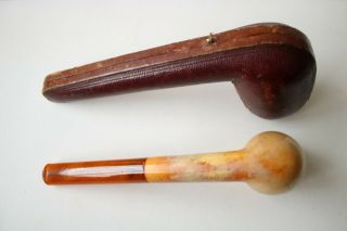 Meerschaum Pipe,  EDL,  Leather Case,  Amber Mouthpiece,  Antique? Vintage. 4