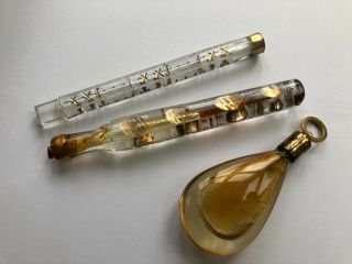 Antique Lachrymatory Scent Vial/Bottle Gilt & Glass Tear Catcher 1800’s 2