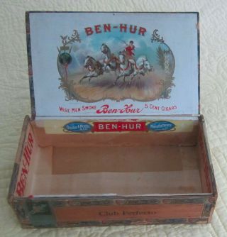 Gustav A Moebs & Co " Ben Hur " Club Perfecto Cigar Box W/ 1910 50¢ Tax Stamp,  Good
