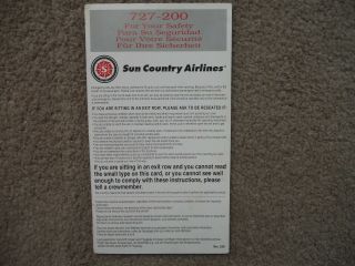 Sun Country Airlines Boeing 727 200 Airline Safety Card