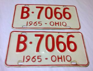 Vintage 1965 Ohio Automobile License Plate Set " B - 7066 "