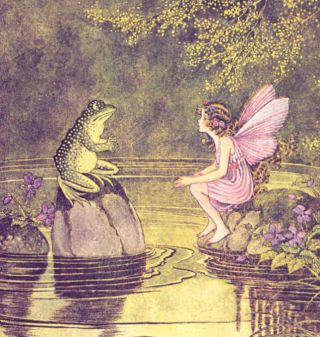 Fairy Meets With Frog,  Toad At Lily Pad Pond,  Ida Rentoul Outhwaite,  Greeting Card