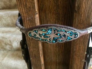 Victor Quality headstall/bridle,  sterling silver ferrules with turquoise conchos 3