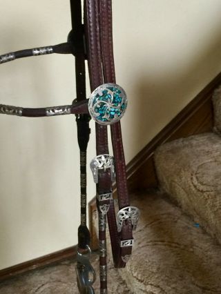 Victor Quality headstall/bridle,  sterling silver ferrules with turquoise conchos 5