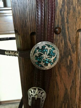 Victor Quality headstall/bridle,  sterling silver ferrules with turquoise conchos 7