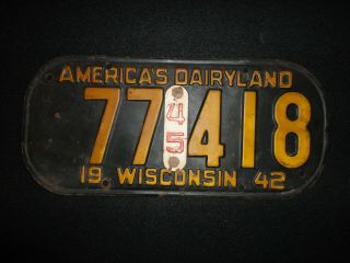 1942 - 45 Wisconsin License Plate No.  (77 - 418) 13 - 1/2 " X 6 - 1/4 "
