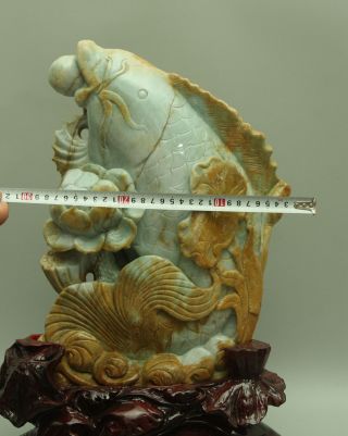 Cert ' d Untreated Yellow A jadeite Jade large Statue Sculpture fish lotus z02492Q 3