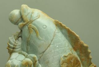 Cert ' d Untreated Yellow A jadeite Jade large Statue Sculpture fish lotus z02492Q 4