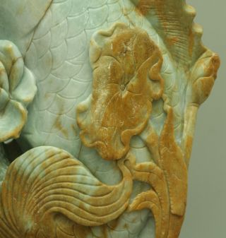Cert ' d Untreated Yellow A jadeite Jade large Statue Sculpture fish lotus z02492Q 6
