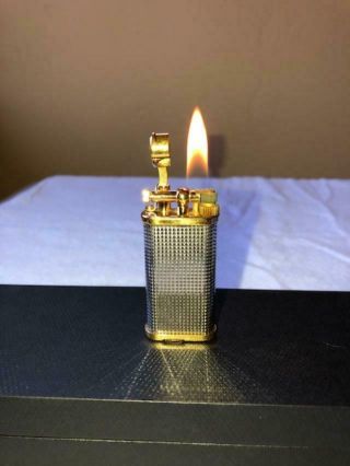 Dunhill Unique Lighter Silver Plated Hobnail/gold Plated Trim Hallmark Ad Case