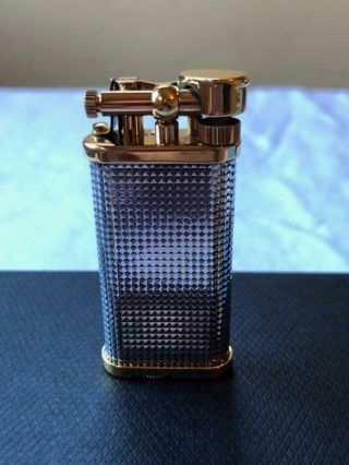 DUNHILL UNIQUE LIGHTER SILVER PLATED HOBNAIL/GOLD PLATED TRIM Hallmark AD Case 5